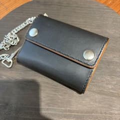 トラッカーウォレット　三つ折り　ショート　ニッケルボタン　茶芯ブラック　姫路 トラッカーウォレット 三つ折り ショート ニッケルボタン 茶芯ブラック