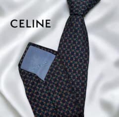 ✽CELINE セリーヌ ネクタイ シルク 格子フラッグ ネイビー D602