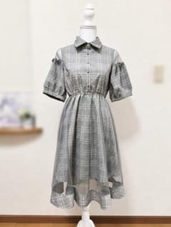 新品未使用 チェック ロングワンピース グレー 半袖 シアー レディース 夏 Mのサムネイル
