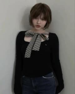 Ami ribbon check tops ブラック アンドマリーANDMARY - メルカリ