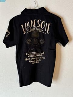 【新品デッドストック/豪華総刺繍】VANSONスカルピストン ポロシャツ 黒 Sのサムネイル