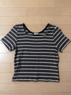 GU ボーダー リブ 半袖 Tシャツ ネイビーのサムネイル
