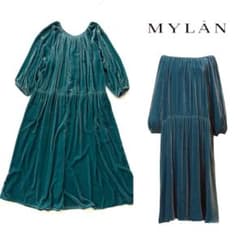 完売品 マイラン ボリュームスリーブ ベロアワンピース ピーコックグリーン 希少 マイラン ボリュームスリーブ ベロアワンピース ピーコック