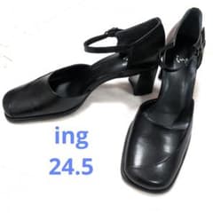 ing 本革ストラップパンプス ブラック 24.5cmのサムネイル