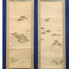 【近江八景図 双幅】狩野友甫宴信 1009 滋賀 掛け軸 肉筆 江戸狩野 近江八景図 双幅】狩野友甫宴信 1009 滋賀 掛け軸 肉筆 江戸狩野