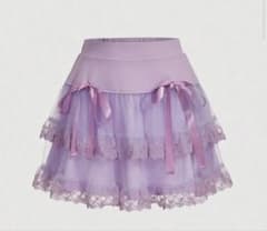 【ほぼ未使用】レース チュール スカート 紫 パープル リボン★値下げ可のサムネイル
