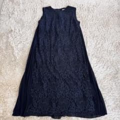 エポカ　レース　プリーツ　ネイビー　ワンピース　ドレス　フィオーレリーバーレース