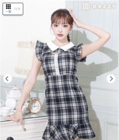 チェック柄フリル袖タイトドレスのサムネイル