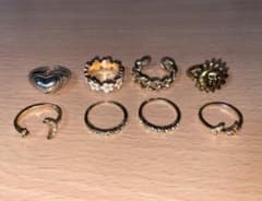 Ring set of 8: Heart, Flower, Moon, Sun