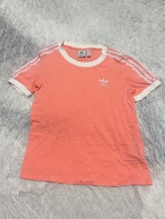 adidasoriginalsピンク サーモンピンク 半袖Tシャツ ストライプ袖のサムネイル