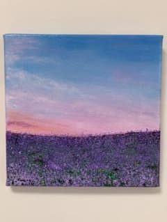 ラベンダー畑の夕焼け空｜風景画 原画 アクリル画 インテリア No.26
