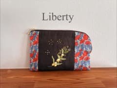 Liberty 花柄刺繍ポーチ ハンドメイド　【ブラウン系】のサムネイル