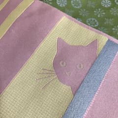 タグ付き 半幅帯 パステルカラーの猫/抹茶に丸花 新品未使用のサムネイル