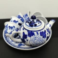 中国茶器セット ティーポット 湯呑み 染付 花柄 - メルカリ