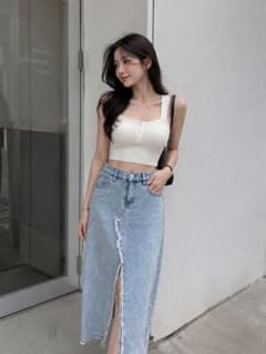 H&Mフロントスリット デニムロングスカートのサムネイル