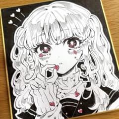 手描きイラスト アナログ 色紙 オリジナル 女の子 ペン画のサムネイル