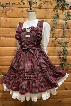 美品】モモコハウス ハート赤チェックエプロン(エプロンのみ販売