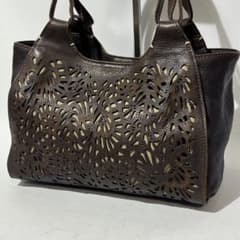 良品 ゲンテン カットワーク ジュングラ ハンドトートバッグ ブラウン 