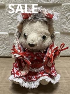 ハリネズミ ぬいぐるみS用 お出かけ3点さセット ハート ワンピースのサムネイル