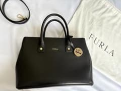 極美品】FURLAリンダ ショルダーバッグ 黒、ブラック ハンドバッグ 