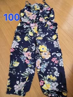 花柄オーバーオール 100cm ネイビーのサムネイル