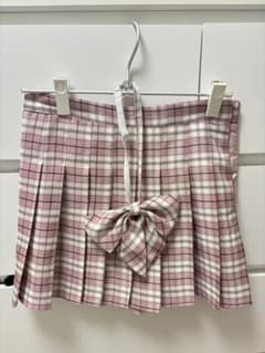ピンク系チェック プリーツミニスカート リボン付きのサムネイル
