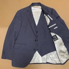 SHITATE メンズ スーツ ベスト付き ストライプ ネイビーのサムネイル