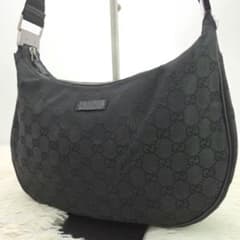 GUCCI グッチ ワンショルダーバッグ ハーフムーン GG柄 キャンバス 黒 