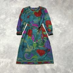 レオナール ロングワンピース ベルト付 花柄 ペイズリー トリム シルク