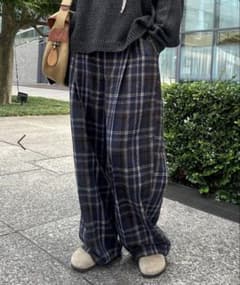 Kutir/チェック柄 ワイドパンツ イージーパンツのサムネイル