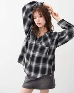 INGNI フードビッグチェック柄シャツ　クロのサムネイル