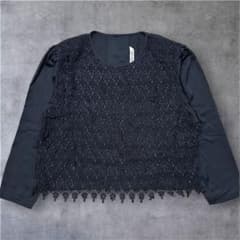 MESDAMES レース切替 長袖ブラウス ブラックのサムネイル