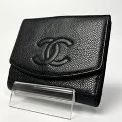 ◇極美品◇CHANEL Wホック 二つ折り財布 ココマーク キャビアスキン 黒