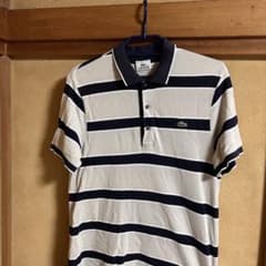 ラコステ メンズ 半袖ポロシャツ L ベージュ ネイビー ボーダー 日本製 古着のサムネイル