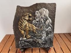 虎の彫刻 石板レリーフ オブジェ　置物のサムネイル
