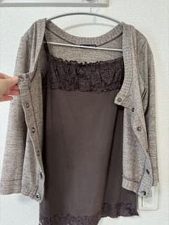 秋 七分袖 レースアンサンブル 茶 M/L