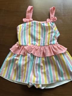 ベビー水着 女の子 90cm パステルカラー ストライプ フリルのサムネイル