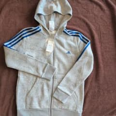 adidas グレー/青 ストライプパーカー 160のサムネイル