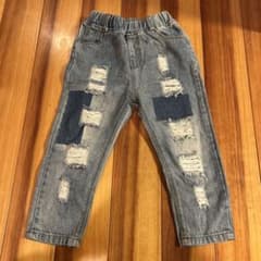 キッズ ダメージデニムパンツ パッチワーク 9のサムネイル