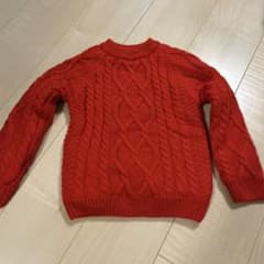 キッズ ケーブルニット セーター 赤　裏ボア　100cmのサムネイル