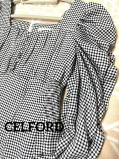 極美品-CELFORDシャーリングロングワンピース ギンガムチェック柄 