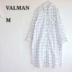 バルマン 長袖シャツ ワンピース　チェック柄 ホワイト×ネイビー M