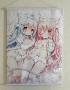 桃豆こまもち B2ダブルスエードタペストリー こぼねちゃん＆みるく