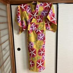 朝顔　からし色　簡単浴衣のサムネイル