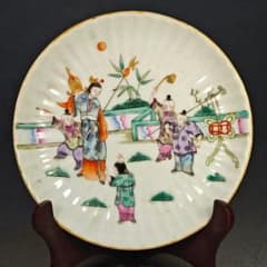 구 藏瓷 菊瓣赏盘 색 그림 인물 문 접시 도자기 골동품 고미술품