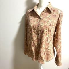 花柄 長袖 レディース シャツ ピンク系 コーデュロイ