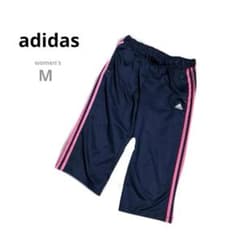 adidasアディダスハーフジャージパンツレディースMネイビー ピンクストライプ