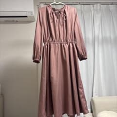 ピンク 長袖 シャツワンピース くすみピンクのサムネイル