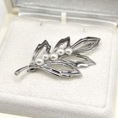 26069✨ミキモト ブローチ パール リーフモチーフ シルバー925 真珠