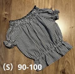 オフショルダー ギンガムチェック シャツ S（90-100）のサムネイル